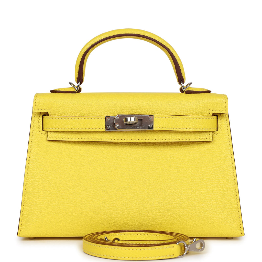 Hermes Kelly Sellier 20 Jaune Citron Chevre Palladium Hardware - Exclusu