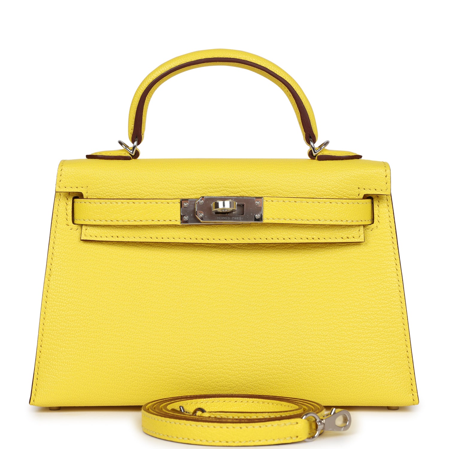 Hermes Kelly Sellier 20 Jaune Citron Chevre Palladium Hardware - Exclusu