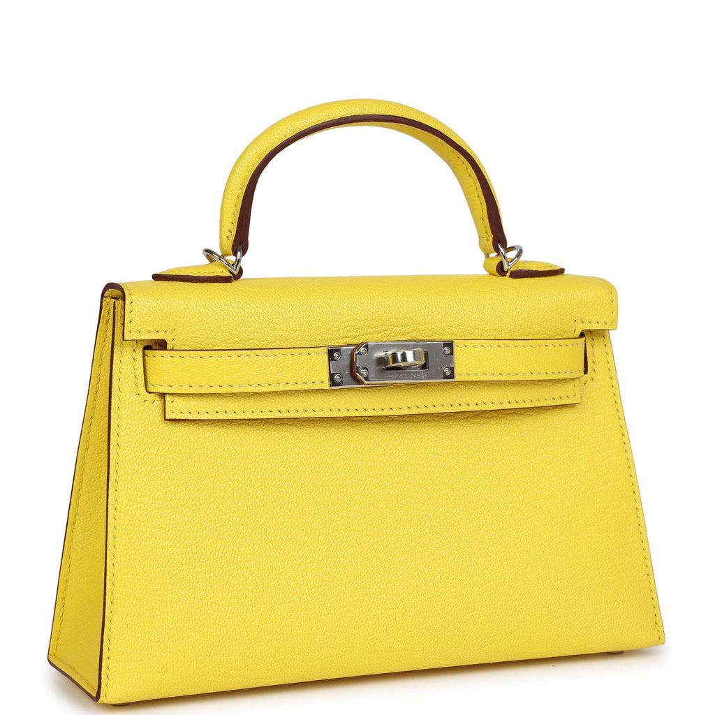 Hermes Kelly Sellier 20 Jaune Citron Chevre Palladium Hardware - Exclusu