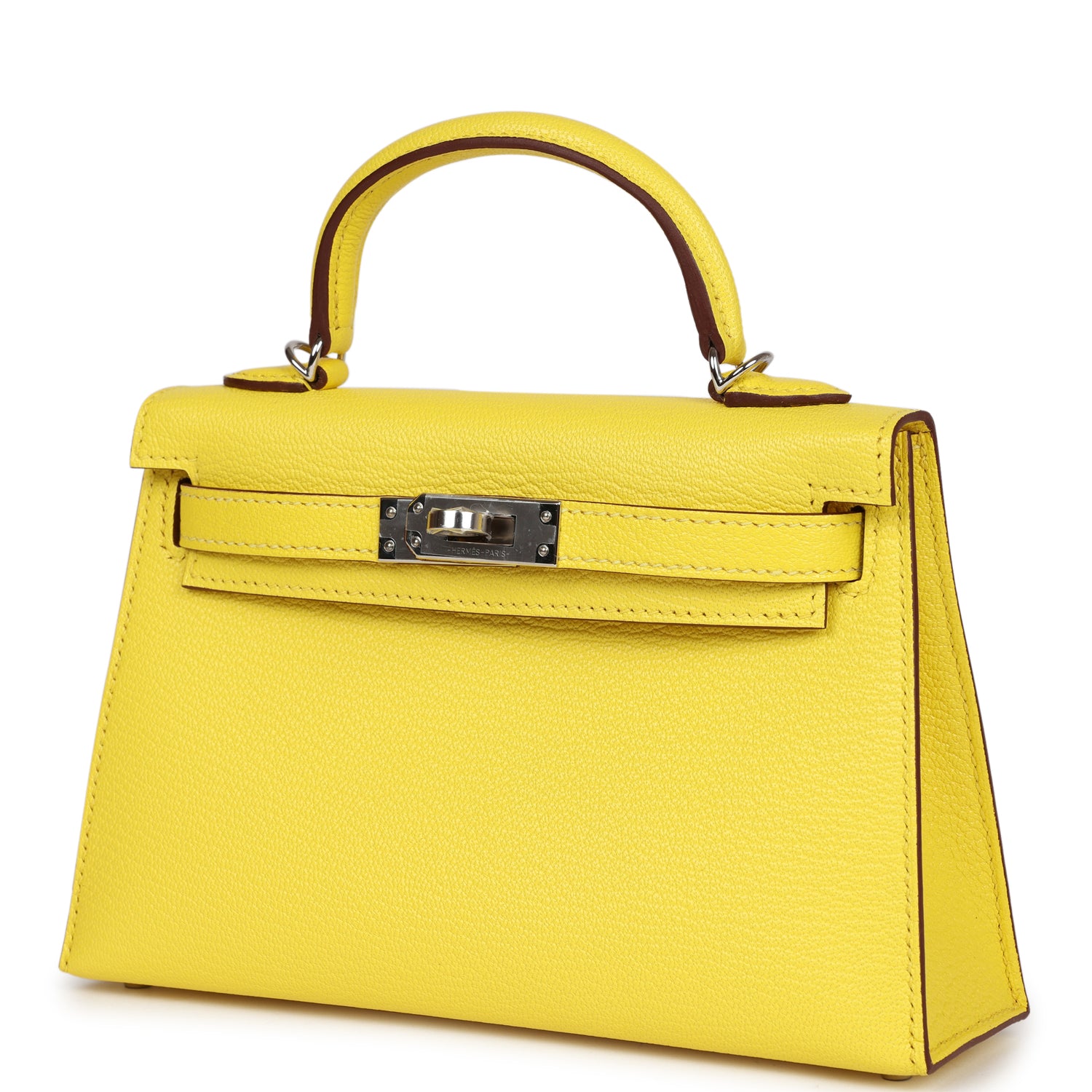 Hermes Kelly Sellier 20 Jaune Citron Chevre Palladium Hardware - Exclusu