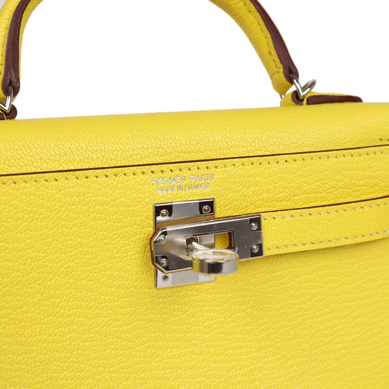 Hermes Kelly Sellier 20 Jaune Citron Chevre Palladium Hardware - Exclusu