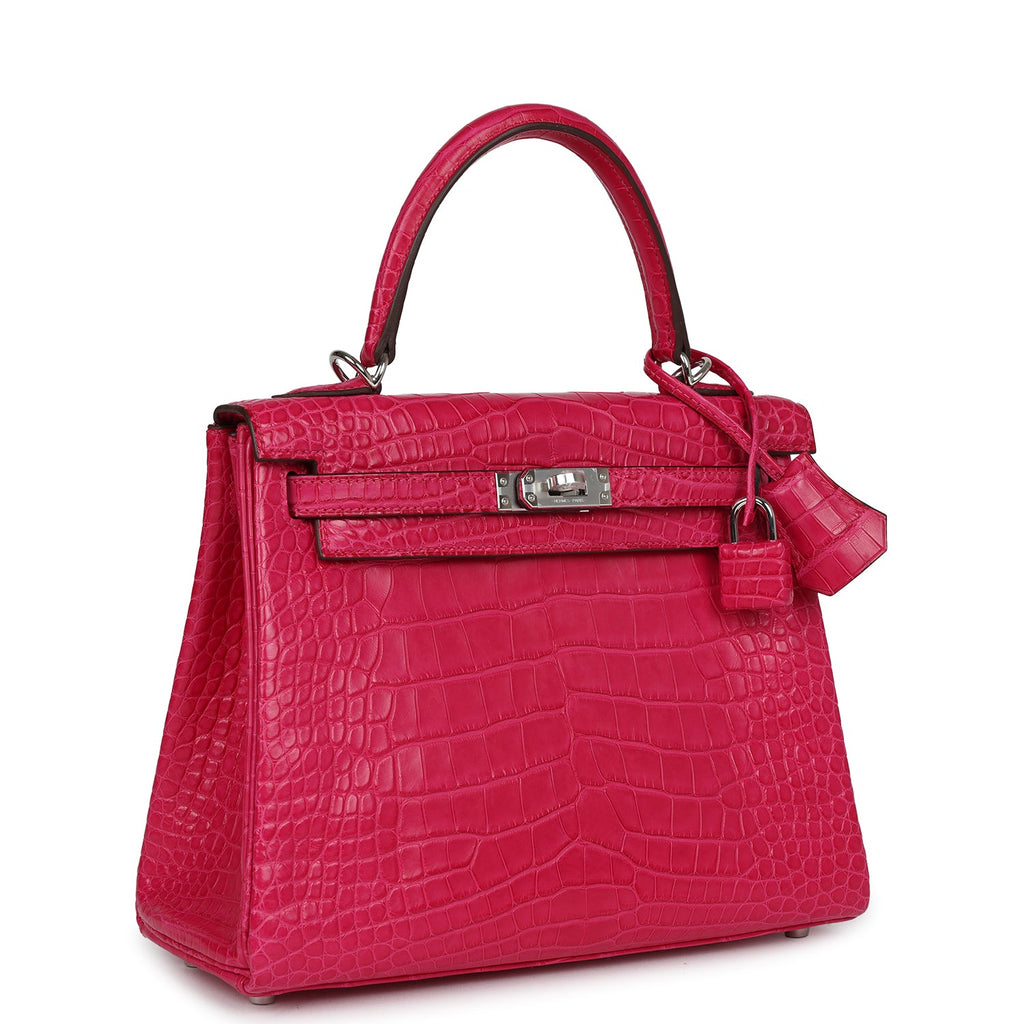 Hermes Kelly Retourne 25 Framboise Matte Alligator Palladium Hardware - Exclusu