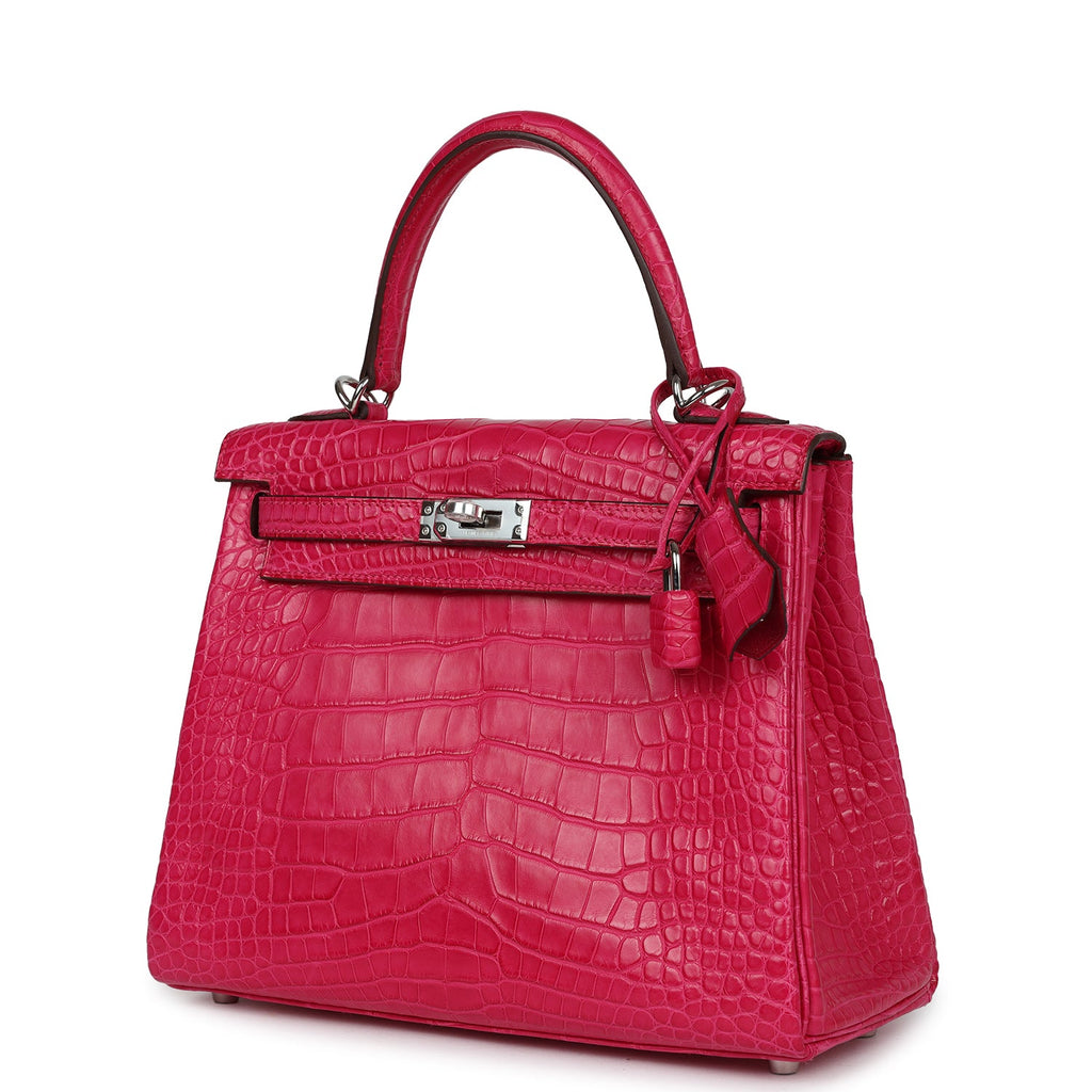Hermes Kelly Retourne 25 Framboise Matte Alligator Palladium Hardware - Exclusu