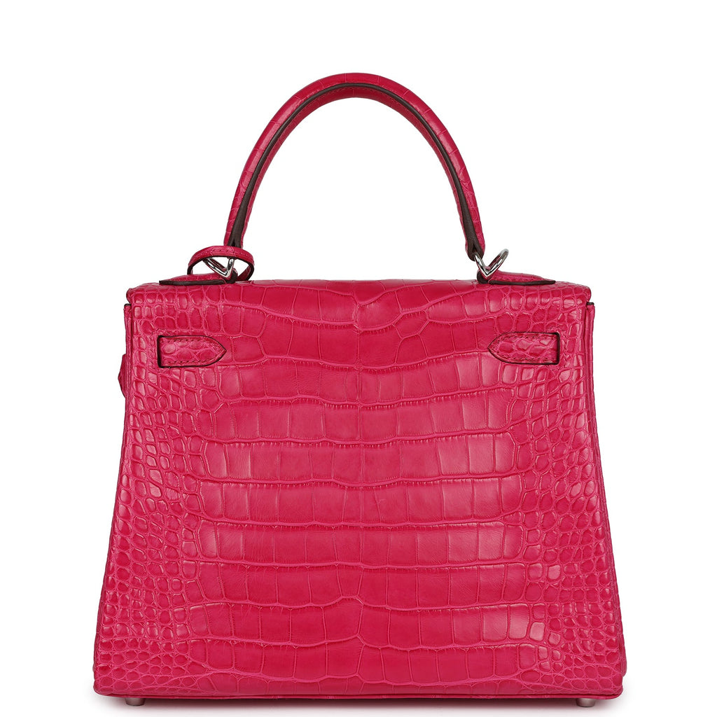 Hermes Kelly Retourne 25 Framboise Matte Alligator Palladium Hardware - Exclusu