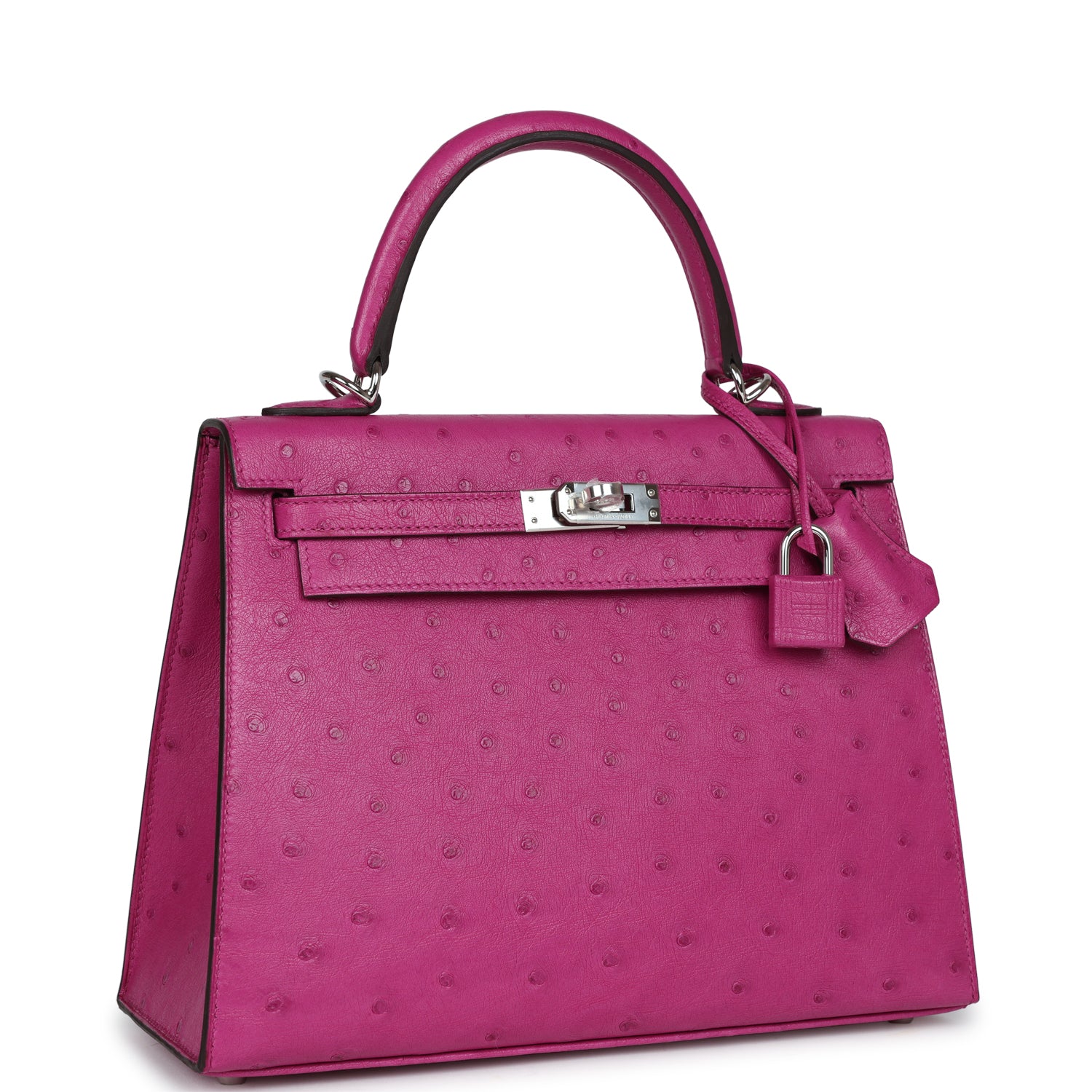 Hermes Kelly Sellier 25 Rose Pourpre Ostrich Palladium Hardware - Exclusu