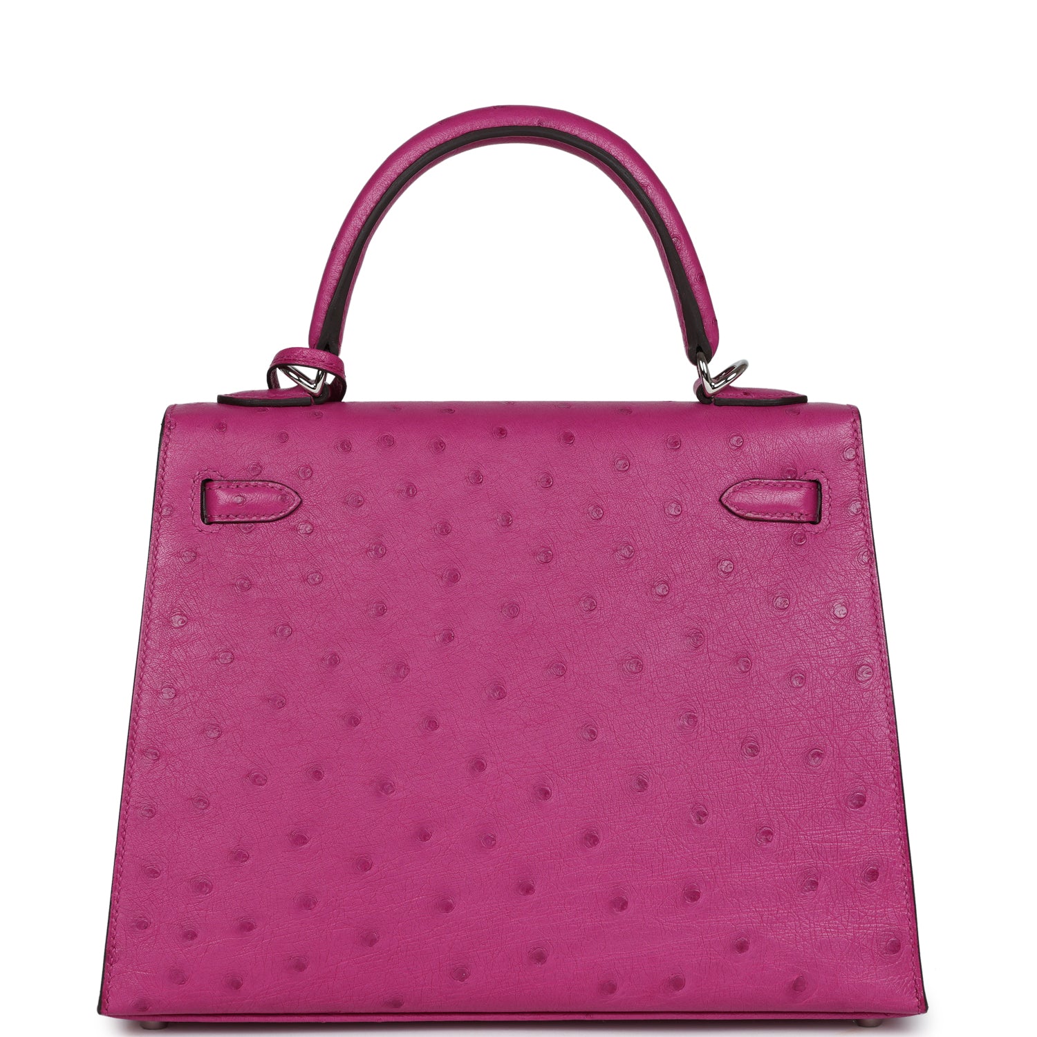 Hermes Kelly Sellier 25 Rose Pourpre Ostrich Palladium Hardware - Exclusu