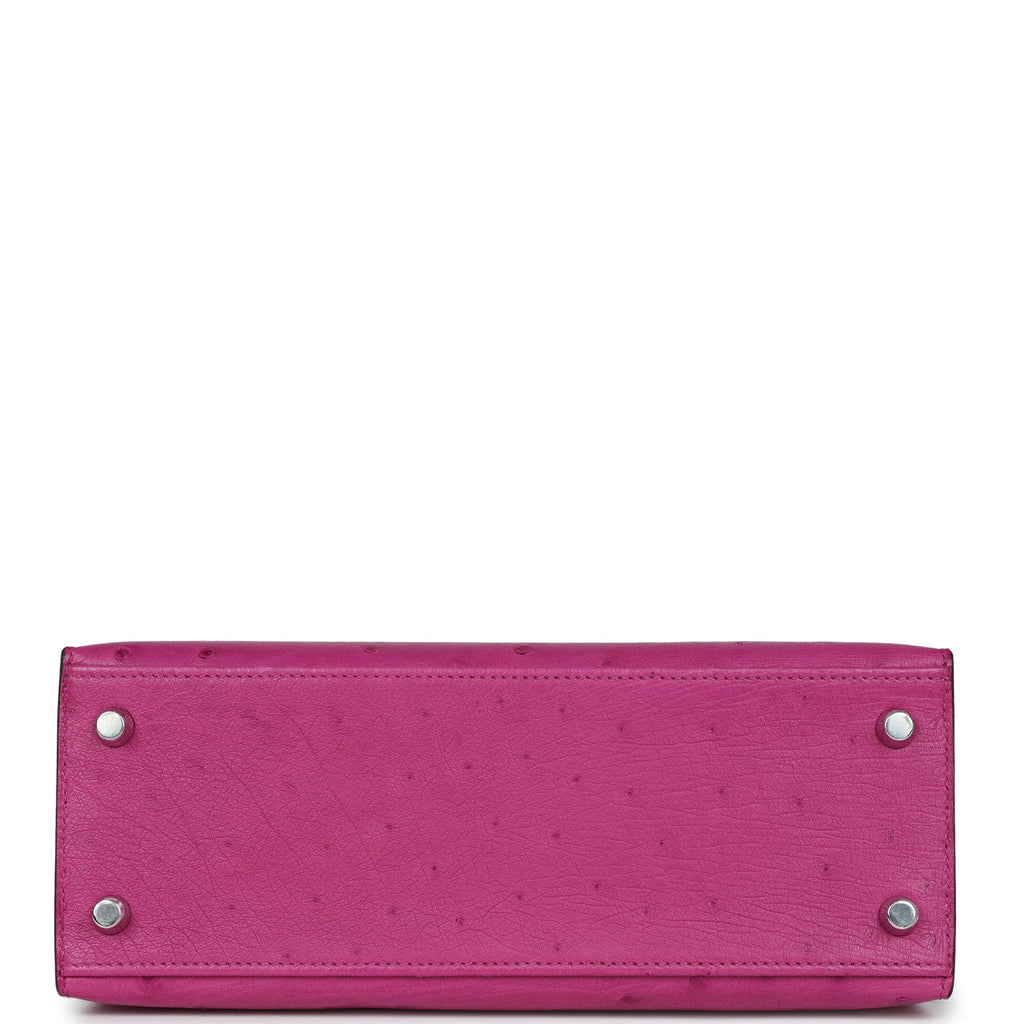 Hermes Kelly Sellier 25 Rose Pourpre Ostrich Palladium Hardware - Exclusu