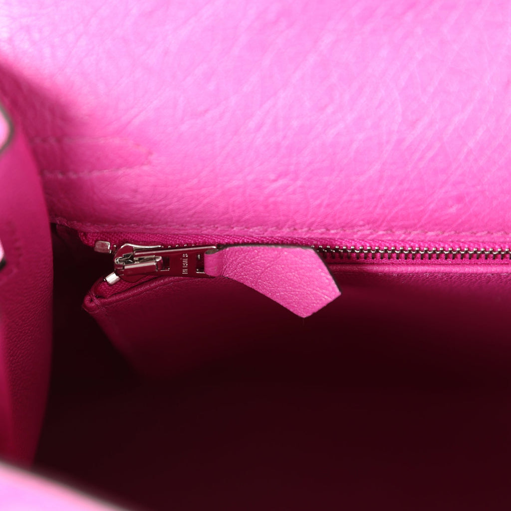 Hermes Kelly Sellier 25 Rose Pourpre Ostrich Palladium Hardware - Exclusu
