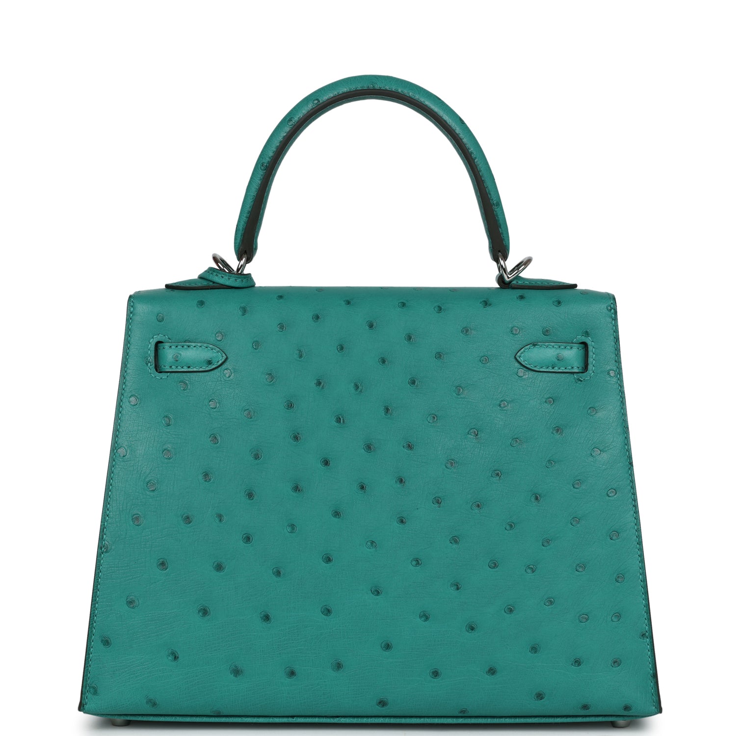 Hermes Kelly Sellier 25 Vert Verone Ostrich Palladium Hardware - Exclusu
