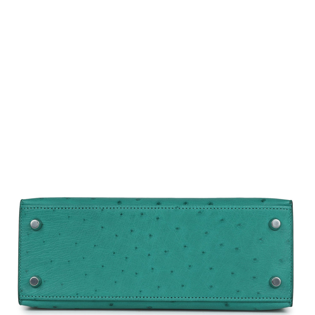 Hermes Kelly Sellier 25 Vert Verone Ostrich Palladium Hardware - Exclusu