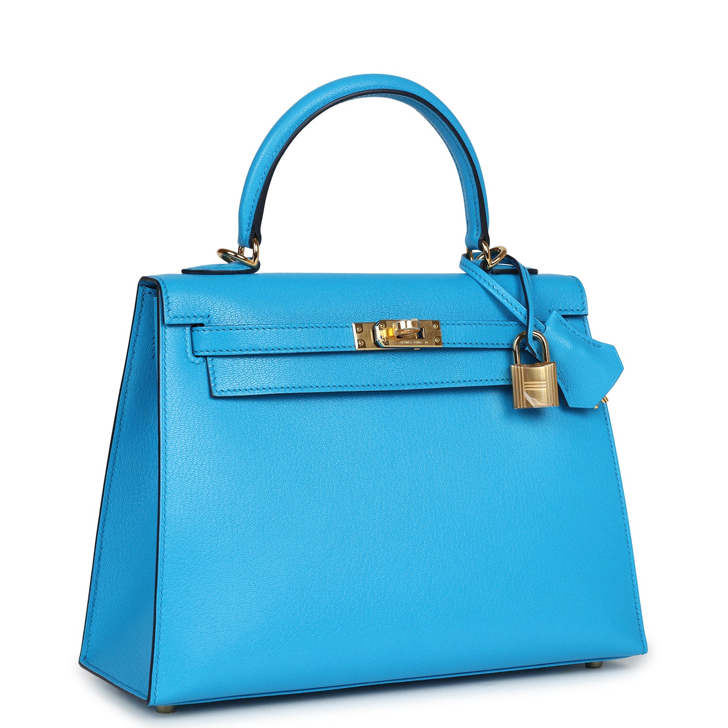 Hermes Kelly Sellier 25 Bleu Frida Chevre Gold Hardware - Exclusu