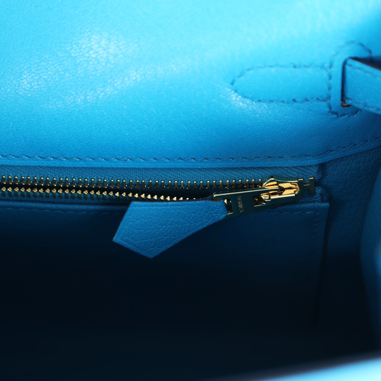 Hermes Kelly Sellier 25 Bleu Frida Chevre Gold Hardware - Exclusu