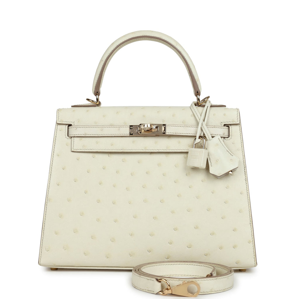 Hermes Special Order (HSS) Kelly Sellier 25 Nata Verso Ostrich Permabrass Hardware - Exclusu