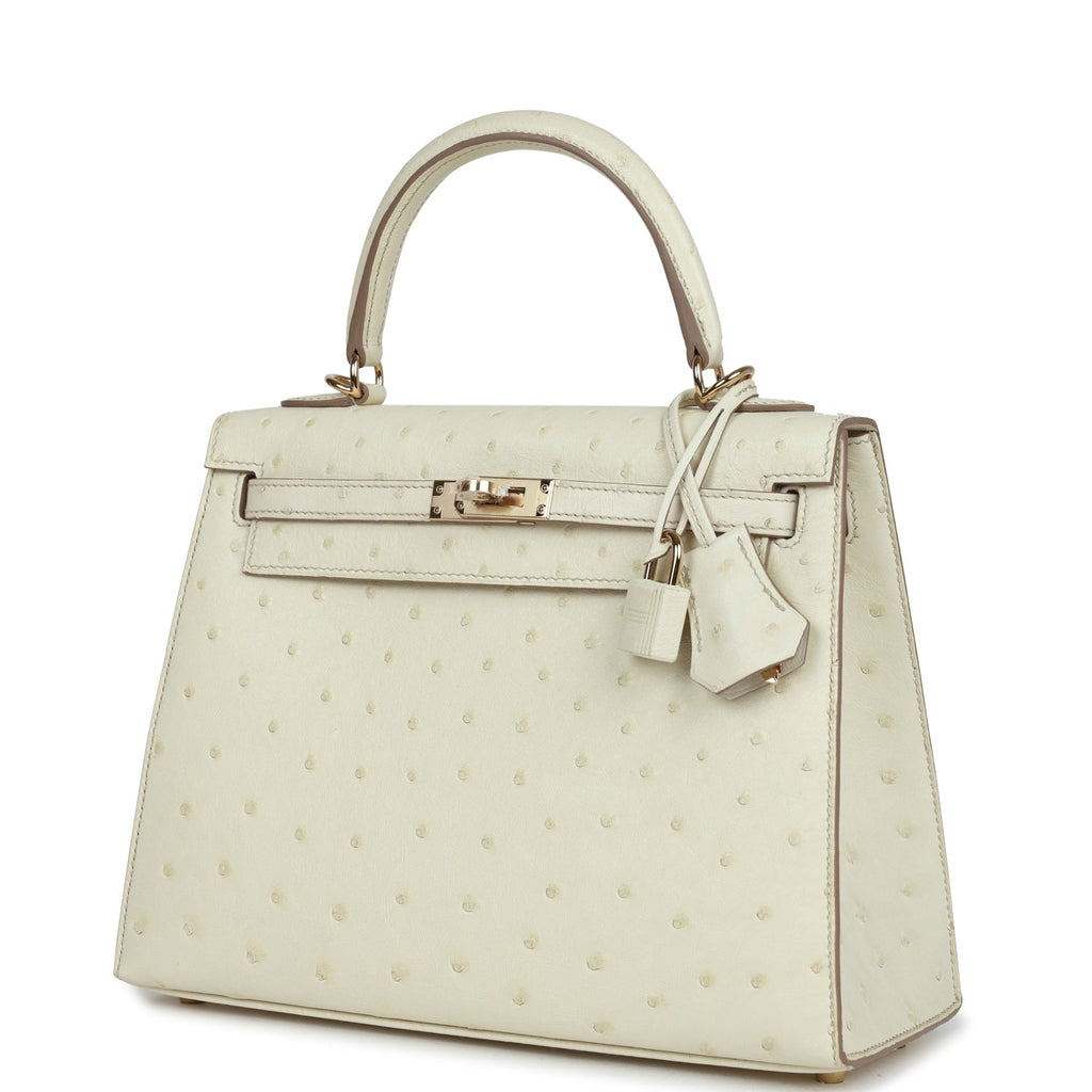 Hermes Special Order (HSS) Kelly Sellier 25 Nata Verso Ostrich Permabrass Hardware - Exclusu