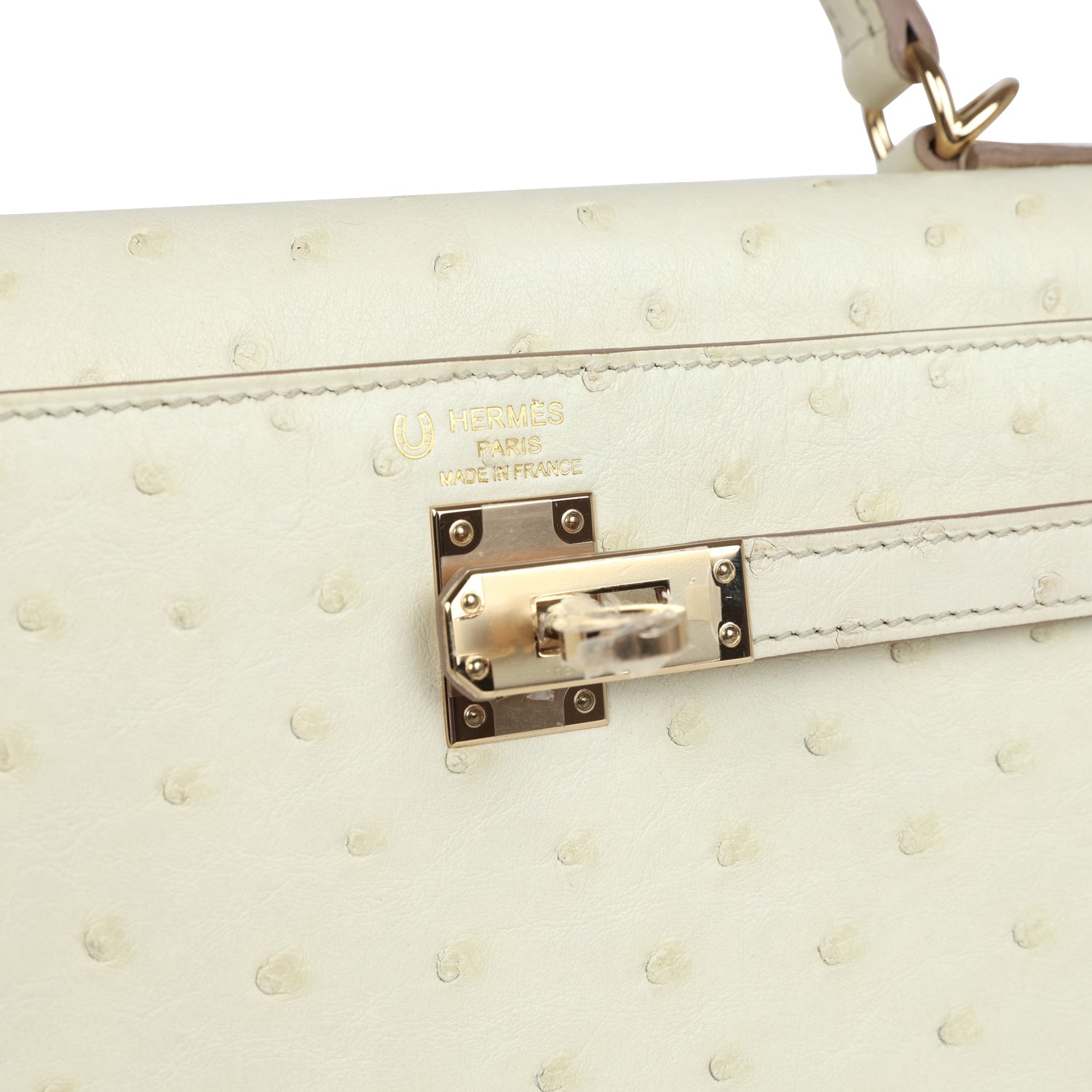 Hermes Special Order (HSS) Kelly Sellier 25 Nata Verso Ostrich Permabrass Hardware - Exclusu