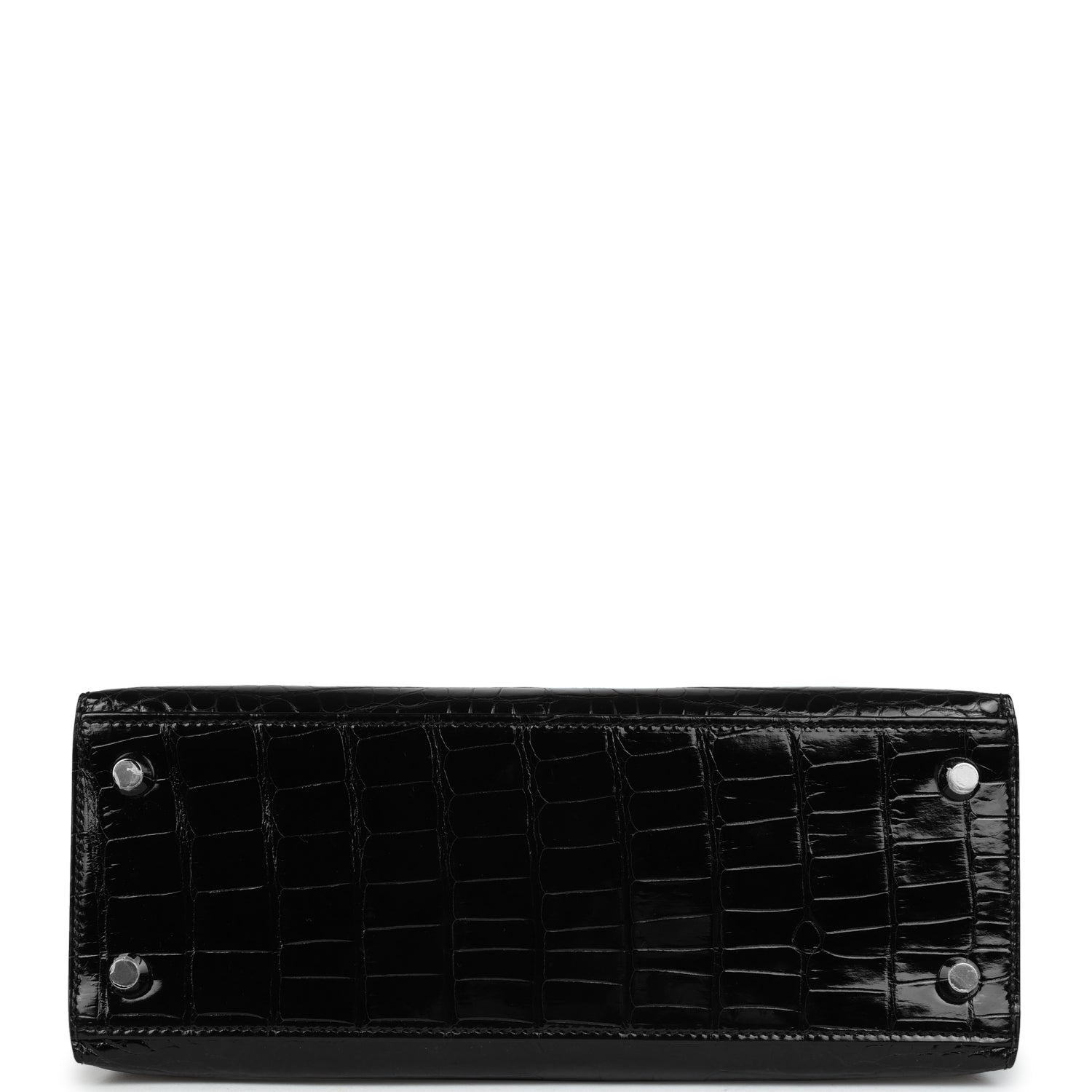 Hermes Kelly Sellier 25 Black Shiny Alligator Gold Hardware - Exclusu