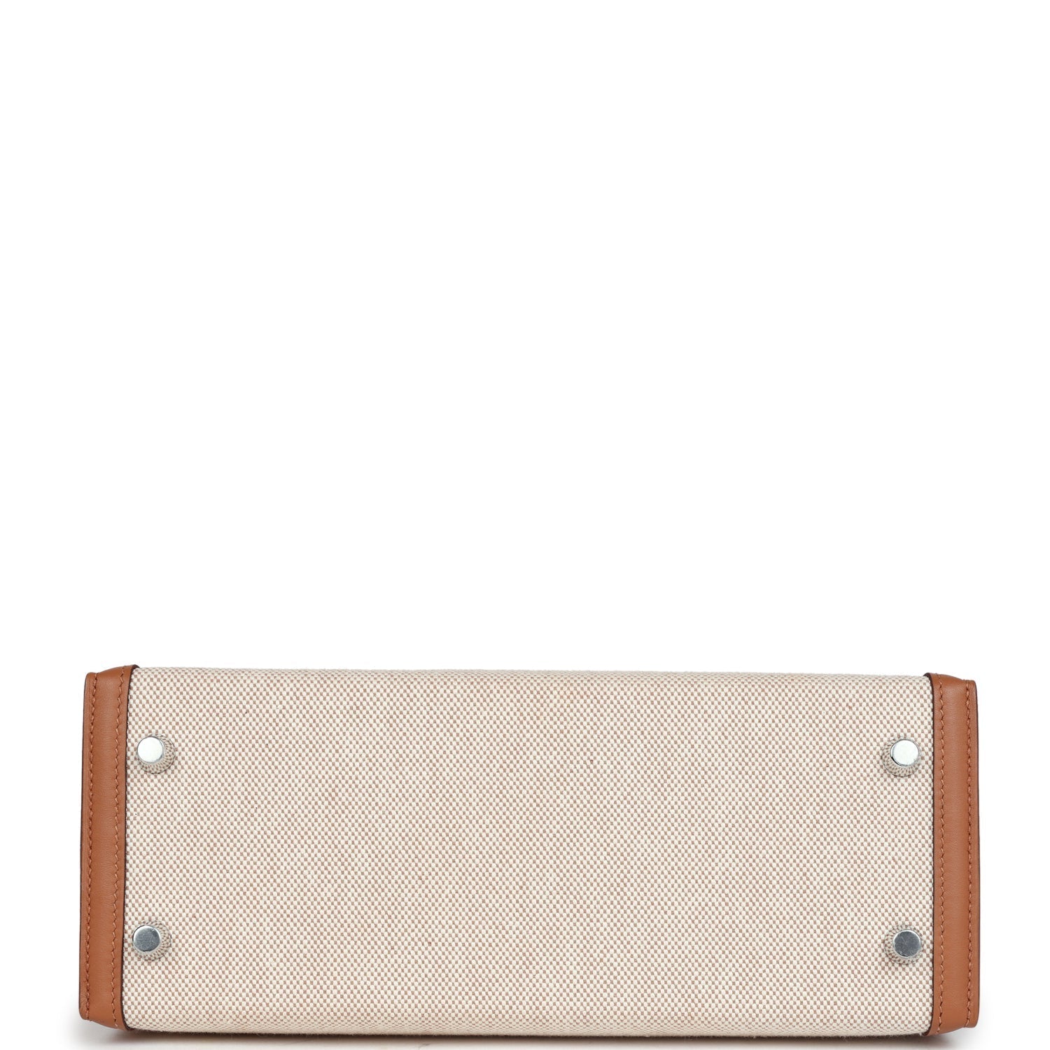 Hermes Kelly Sellier 25 Gold Swift and Ecru Toile Palladium Hardware - Exclusu