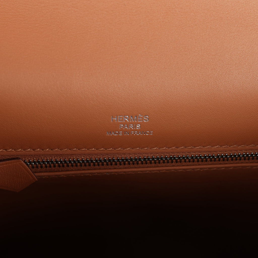 Hermes Kelly Sellier 25 Gold Swift and Ecru Toile Palladium Hardware - Exclusu