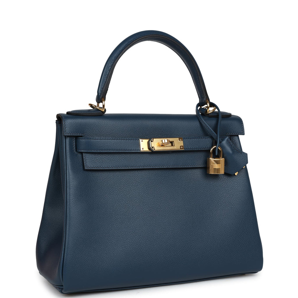 Hermes Kelly Retourne 28 Deep Bleu Evercolor Gold Hardware - Exclusu