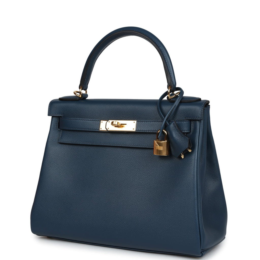 Hermes Kelly Retourne 28 Deep Bleu Evercolor Gold Hardware - Exclusu