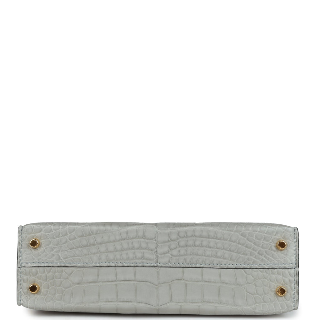 Hermes Special Order (HSS) Kelly Sellier 20 Gris Perle and Bleu de Malte Matte Alligator Gold Hardware - Exclusu