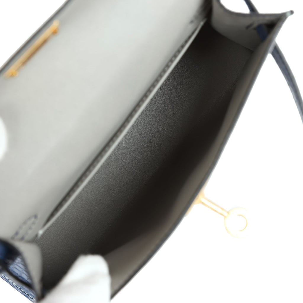 Hermes Special Order (HSS) Kelly Sellier 20 Gris Perle and Bleu de Malte Matte Alligator Gold Hardware - Exclusu