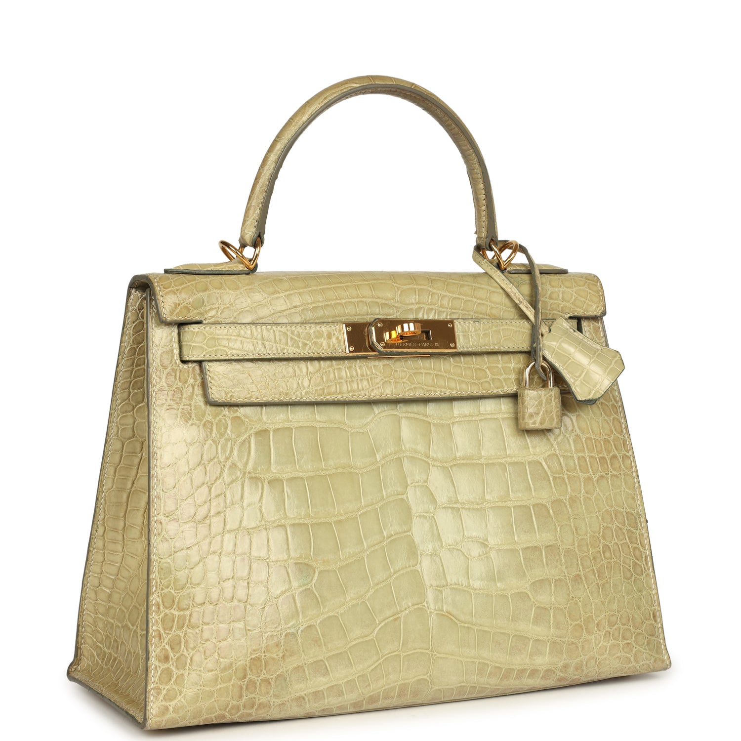 Hermes Kelly 28 Vert Celadon Natura Shiny Alligator Gold Hardware - Exclusu