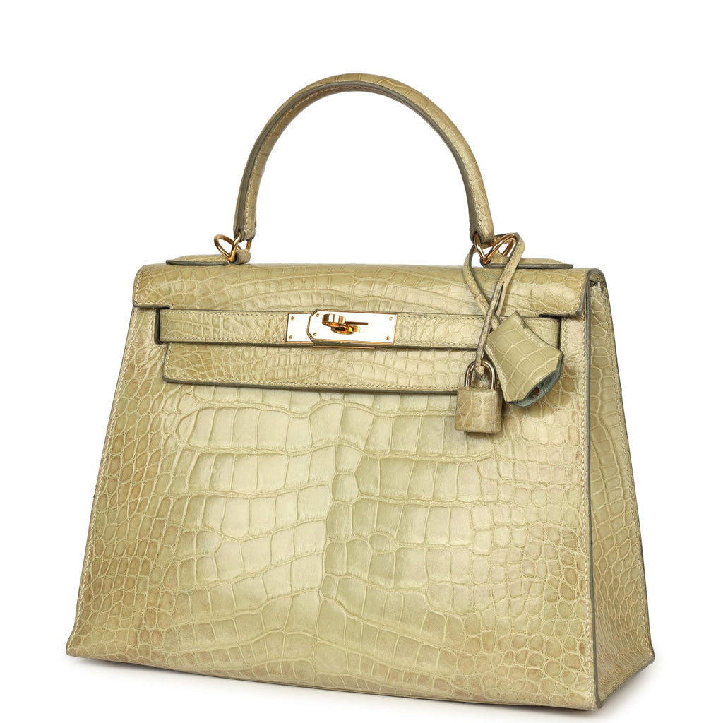 Hermes Kelly 28 Vert Celadon Natura Shiny Alligator Gold Hardware - Exclusu