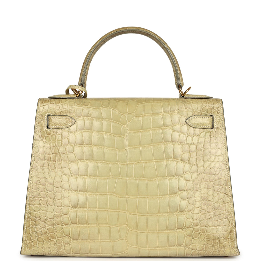 Hermes Kelly 28 Vert Celadon Natura Shiny Alligator Gold Hardware - Exclusu
