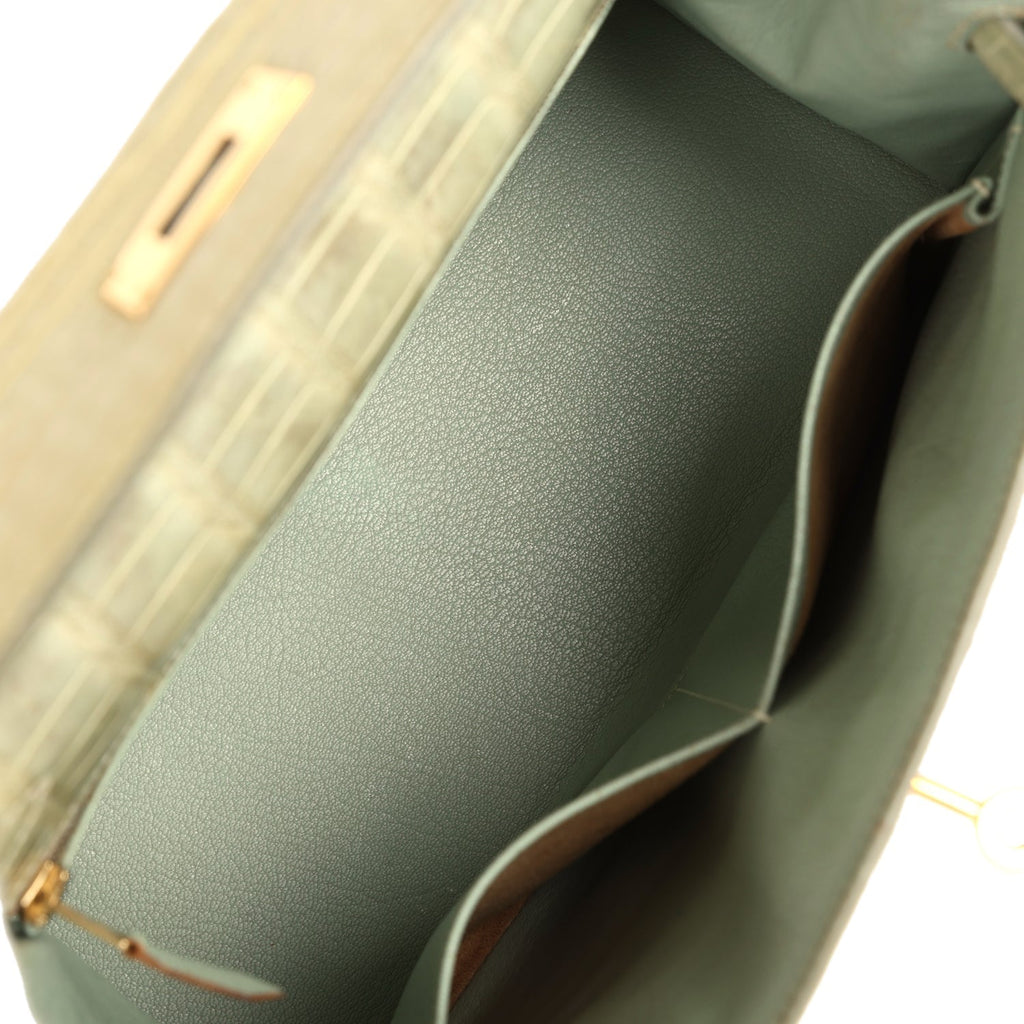 Hermes Kelly 28 Vert Celadon Natura Shiny Alligator Gold Hardware - Exclusu