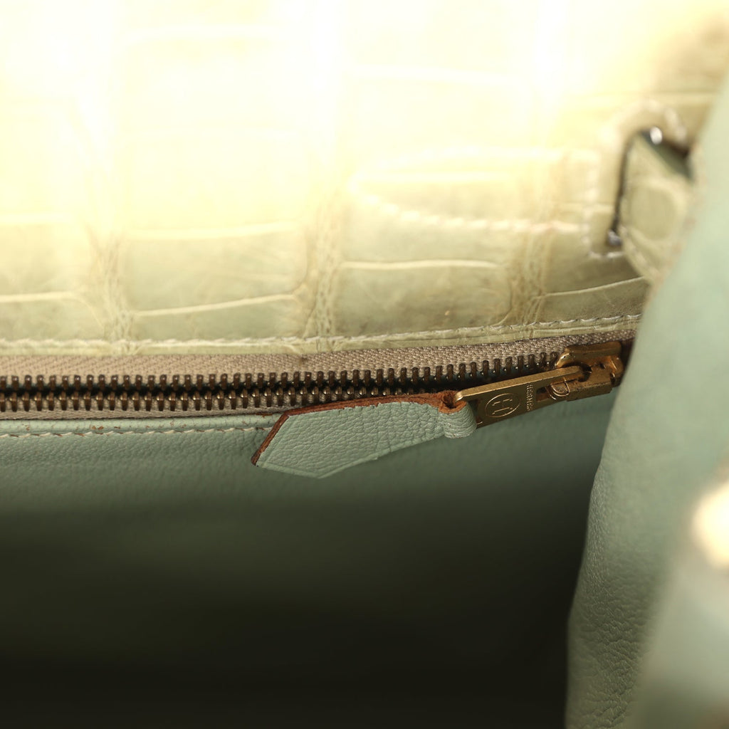 Hermes Kelly 28 Vert Celadon Natura Shiny Alligator Gold Hardware - Exclusu