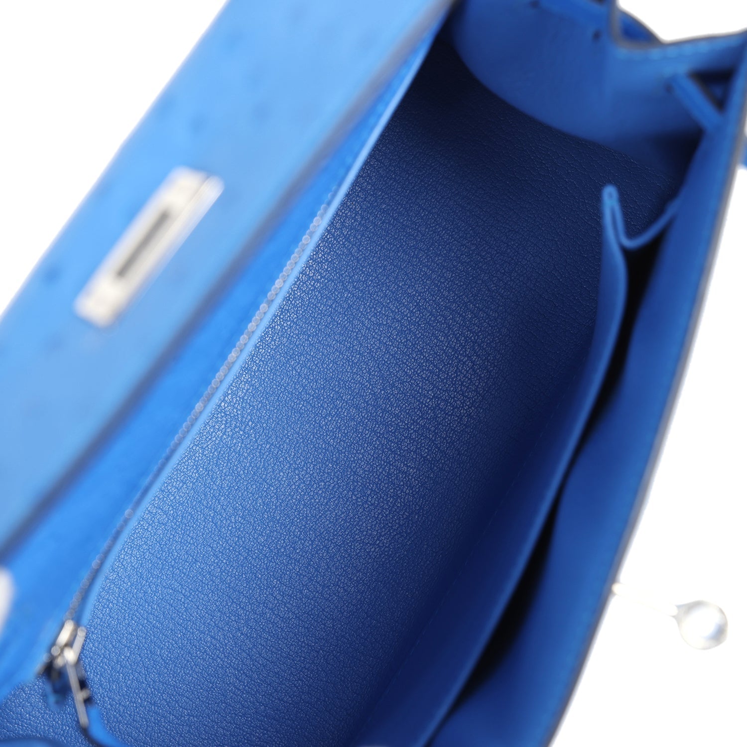 Hermes Kelly Sellier 25 Bleuet Ostrich Palladium Hardware - Exclusu