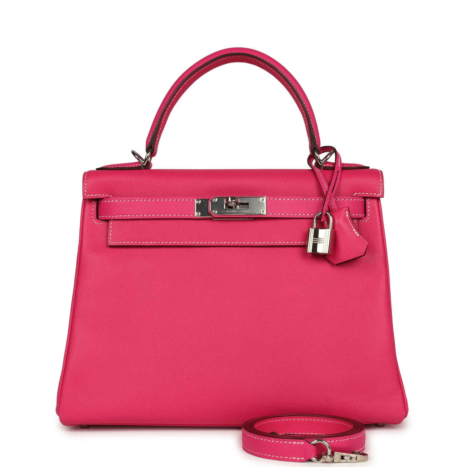 Hermes Kelly Retourne 28 Rose Tyrien Candy Epsom Palladium Hardware - Exclusu