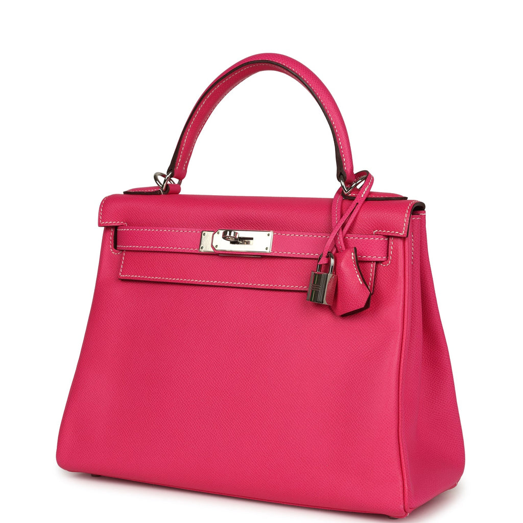 Hermes Kelly Retourne 28 Rose Tyrien Candy Epsom Palladium Hardware - Exclusu