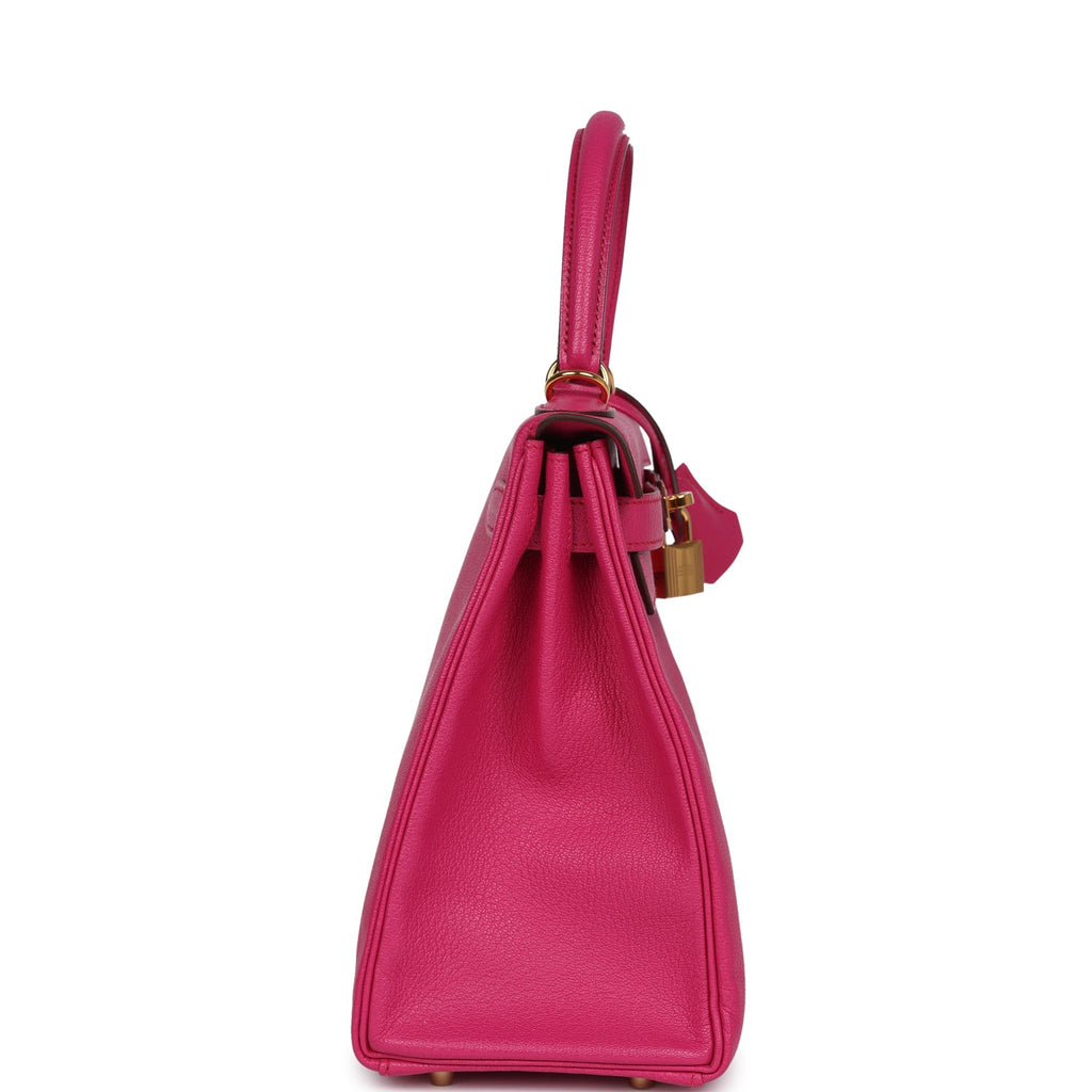 Hermes Kelly Retourne 28 Rose Shocking Chevre Gold Hardware - Exclusu