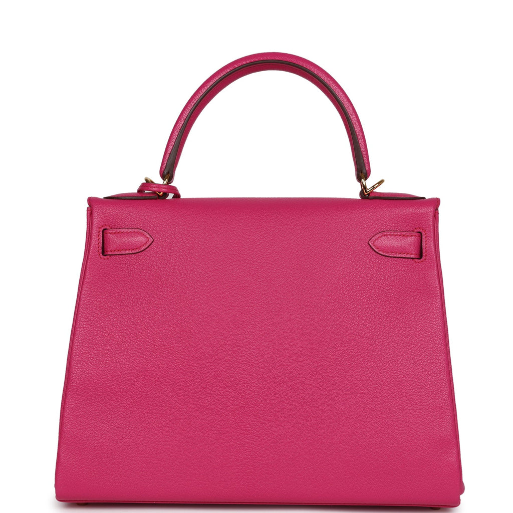 Hermes Kelly Retourne 28 Rose Shocking Chevre Gold Hardware - Exclusu