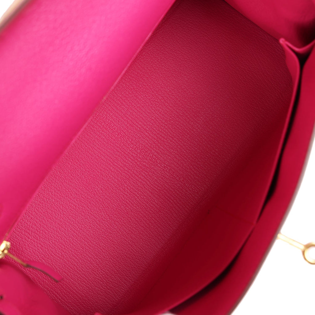 Hermes Kelly Retourne 28 Rose Shocking Chevre Gold Hardware - Exclusu