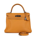 Hermes Kelly Retourne 28 Moutarde Clemence Palladium Hardware - Exclusu