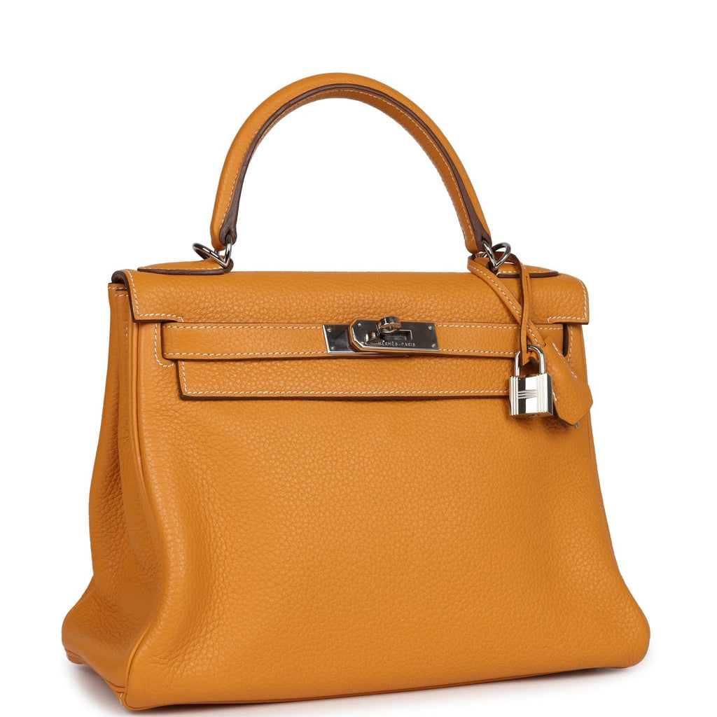Hermes Kelly Retourne 28 Moutarde Clemence Palladium Hardware - Exclusu