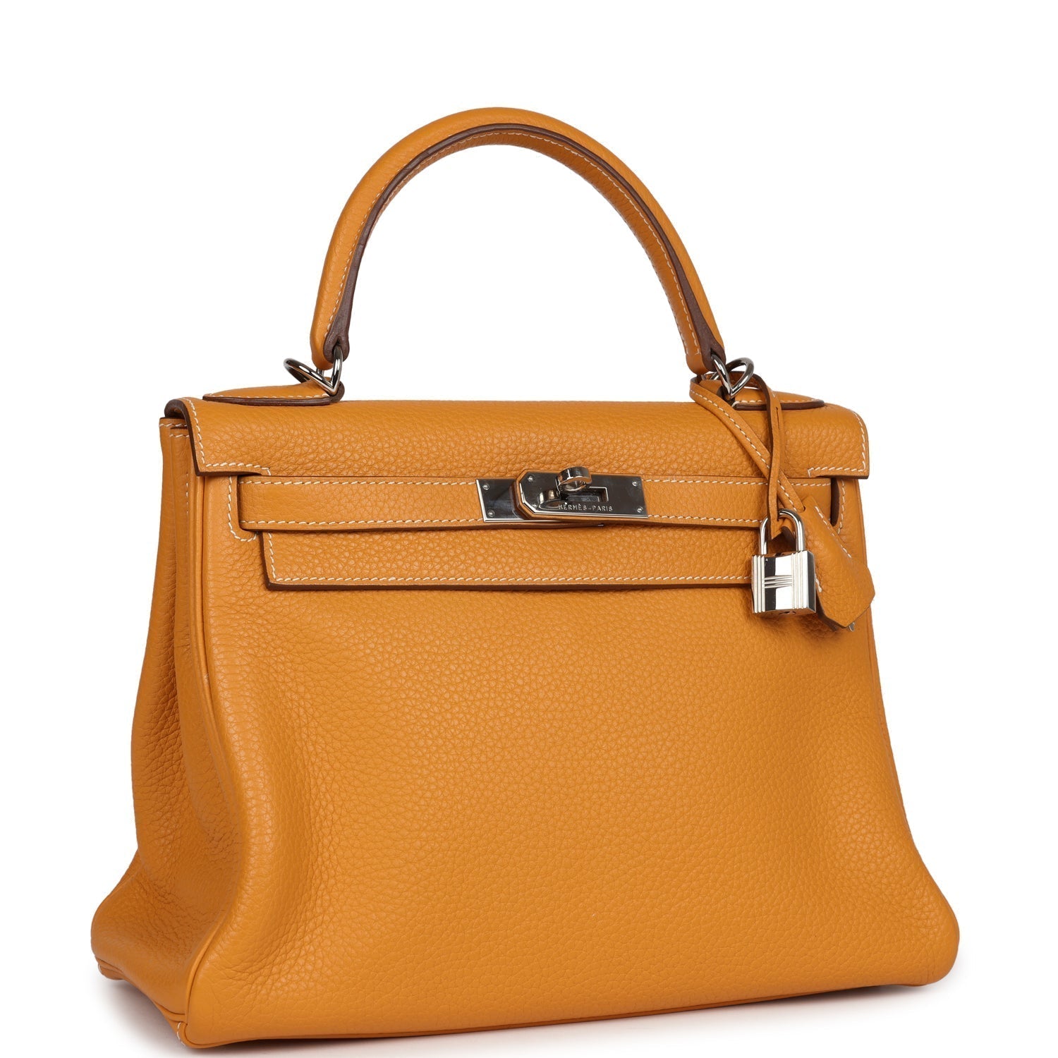 Hermes Kelly Retourne 28 Moutarde Clemence Palladium Hardware - Exclusu