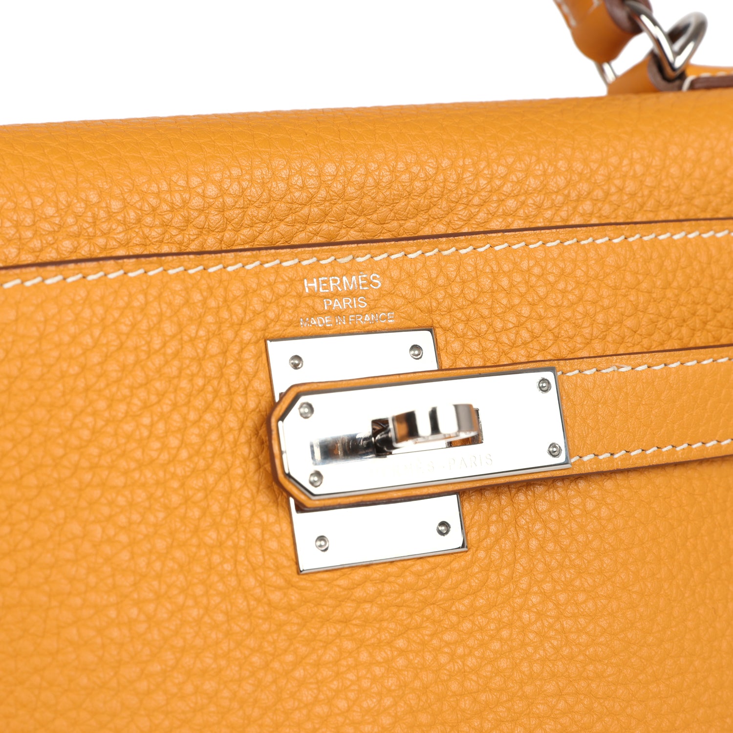Hermes Kelly Retourne 28 Moutarde Clemence Palladium Hardware - Exclusu