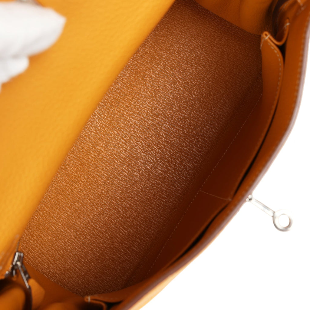Hermes Kelly Retourne 28 Moutarde Clemence Palladium Hardware - Exclusu