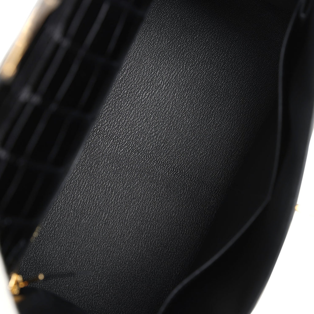 Hermes Kelly Sellier 28 Black Shiny Alligator Gold Hardware - Exclusu