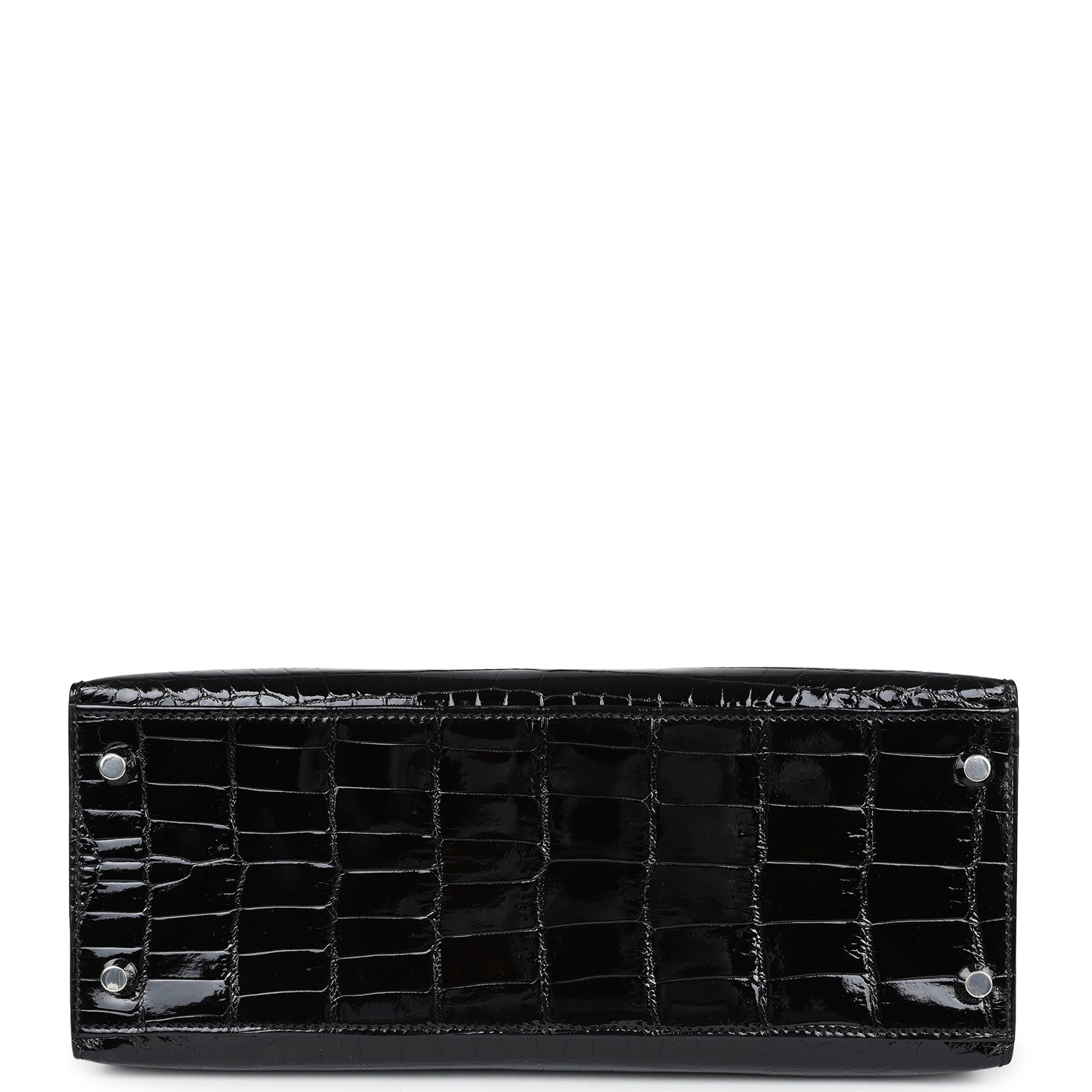 Hermes Kelly Sellier 28 Black Shiny Niloticus Crocodile Palladium Hardware - Exclusu