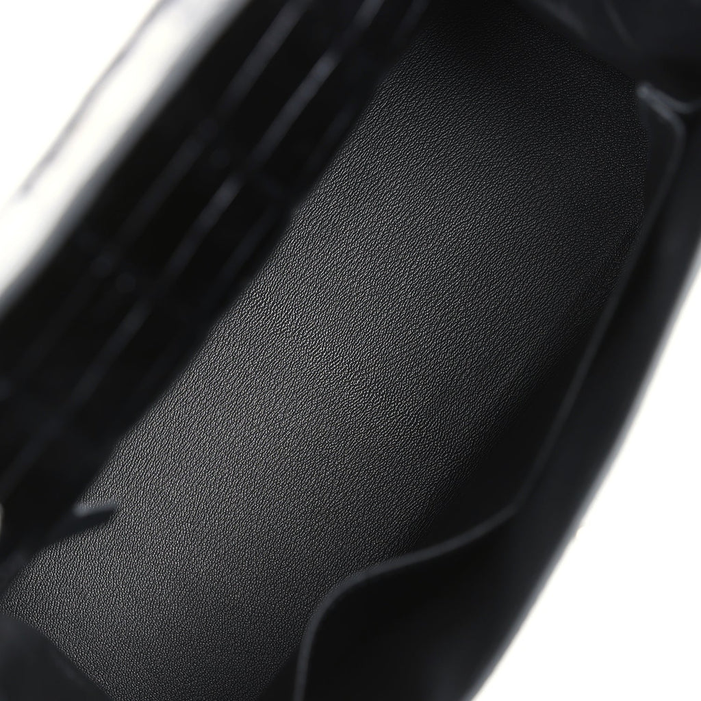 Hermes Kelly Sellier 28 Black Shiny Niloticus Crocodile Palladium Hardware - Exclusu