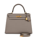 Hermes Special Order (HSS) Kelly Sellier 28 Gris Asphalte Verso Epsom Brushed Gold Hardware - Exclusu