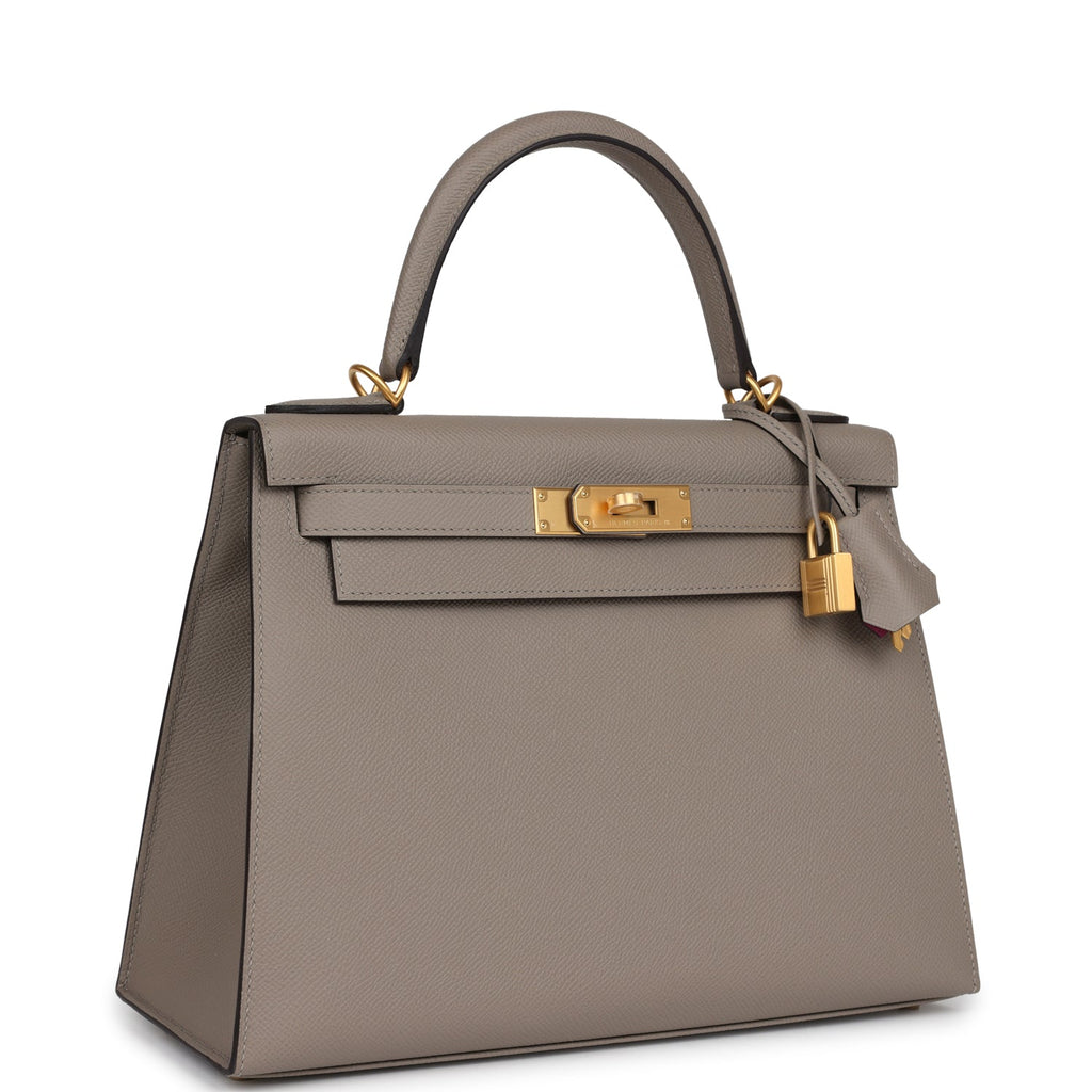 Hermes Special Order (HSS) Kelly Sellier 28 Gris Asphalte Verso Epsom Brushed Gold Hardware - Exclusu