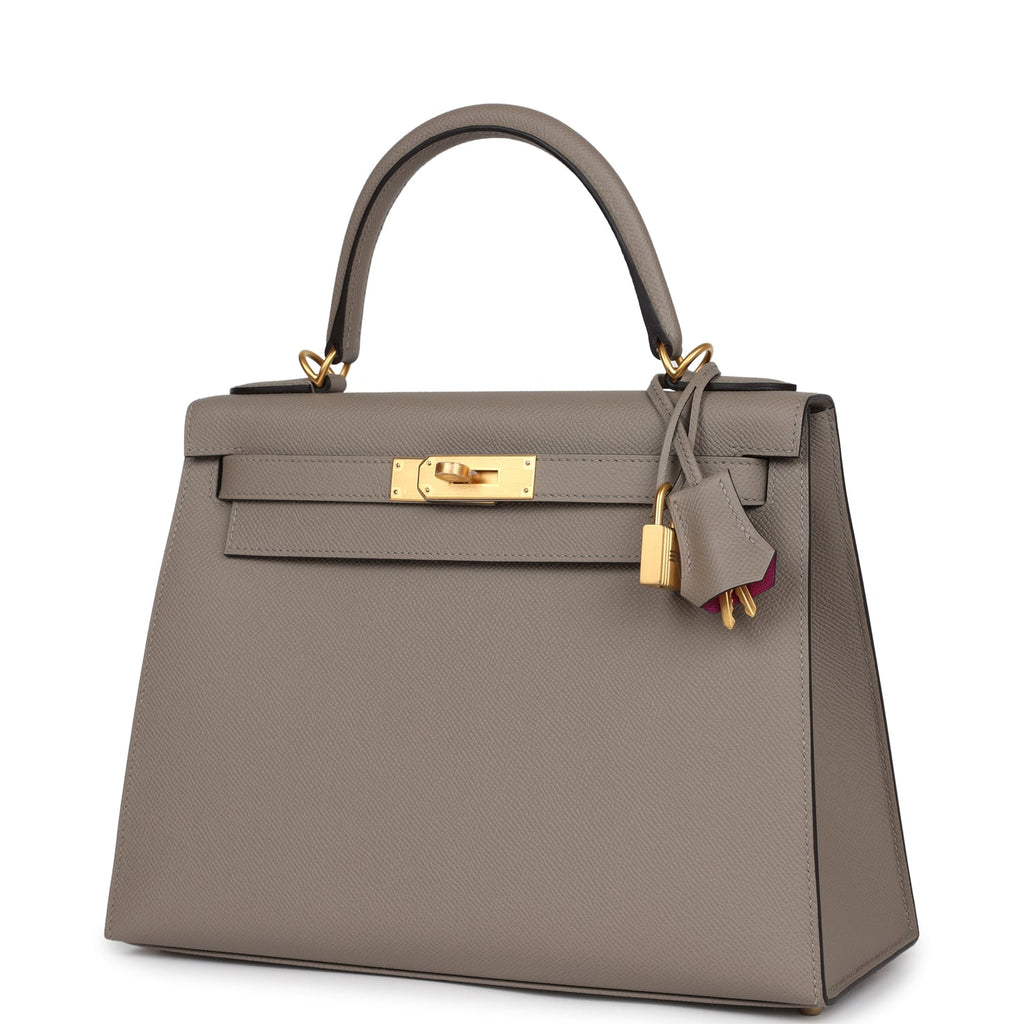 Hermes Special Order (HSS) Kelly Sellier 28 Gris Asphalte Verso Epsom Brushed Gold Hardware - Exclusu