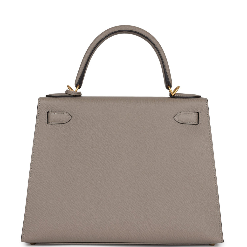 Hermes Special Order (HSS) Kelly Sellier 28 Gris Asphalte Verso Epsom Brushed Gold Hardware - Exclusu
