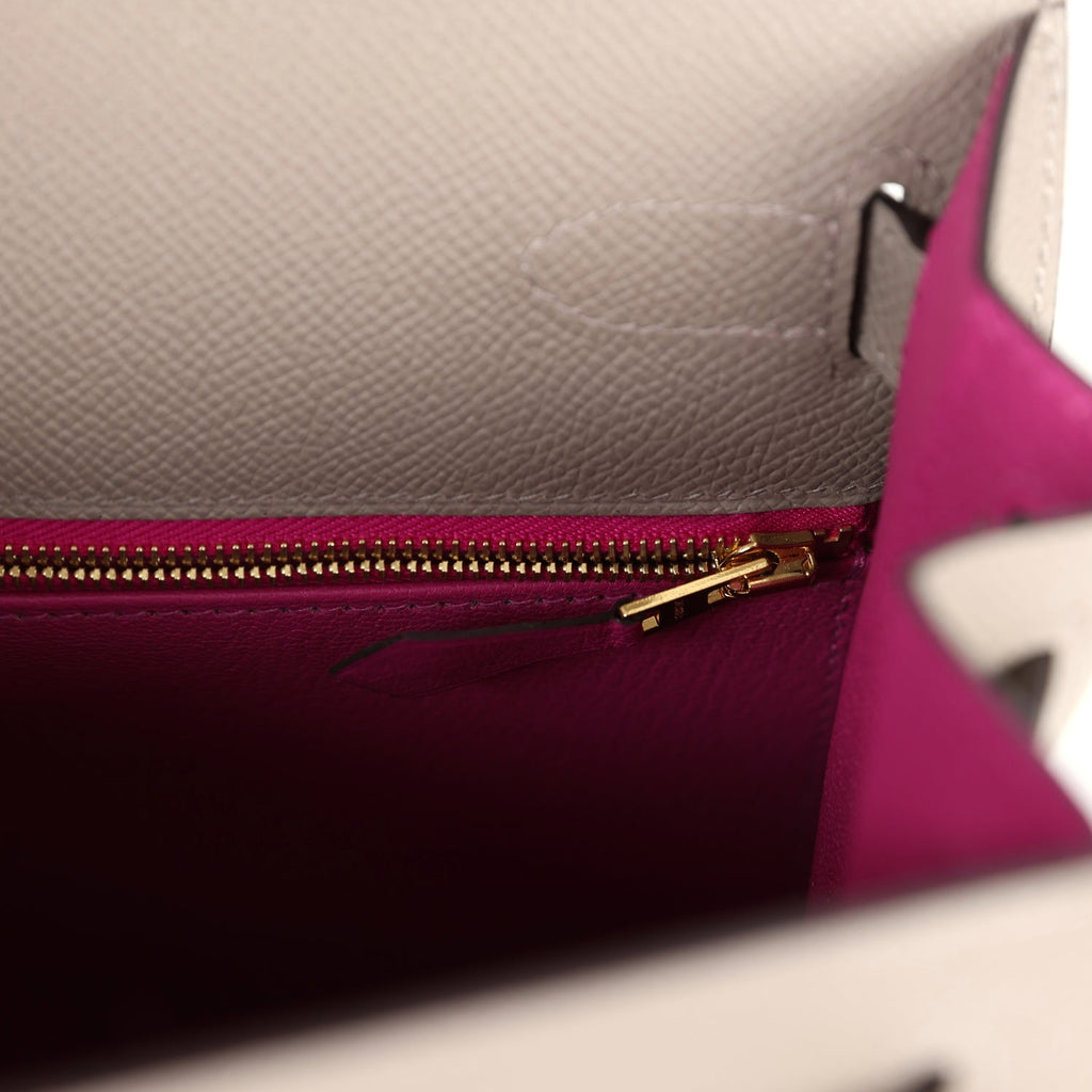 Hermes Special Order (HSS) Kelly Sellier 28 Gris Asphalte Verso Epsom Brushed Gold Hardware - Exclusu